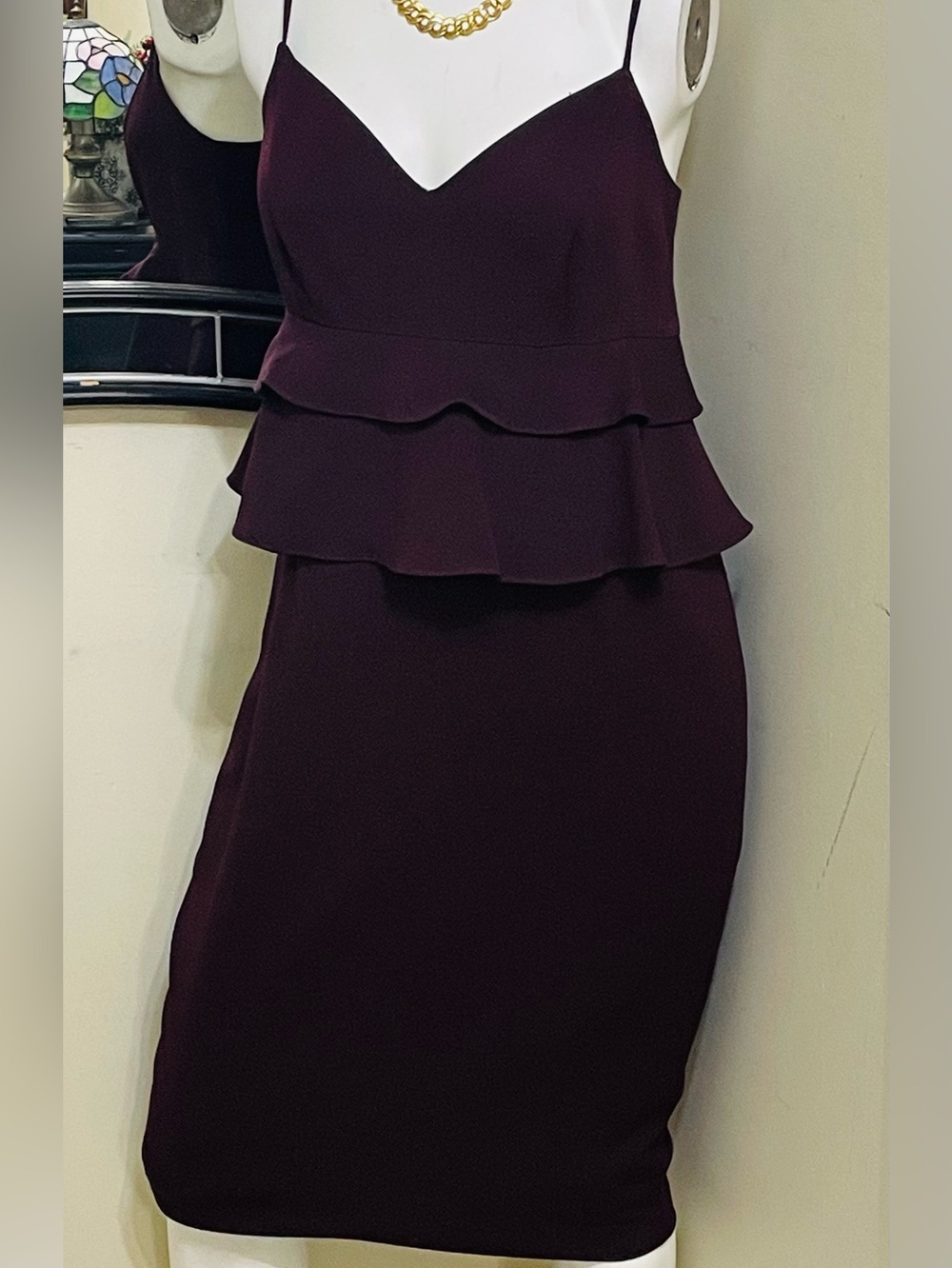 Gianni Bini Plum Tiered Peplum Midi Dress